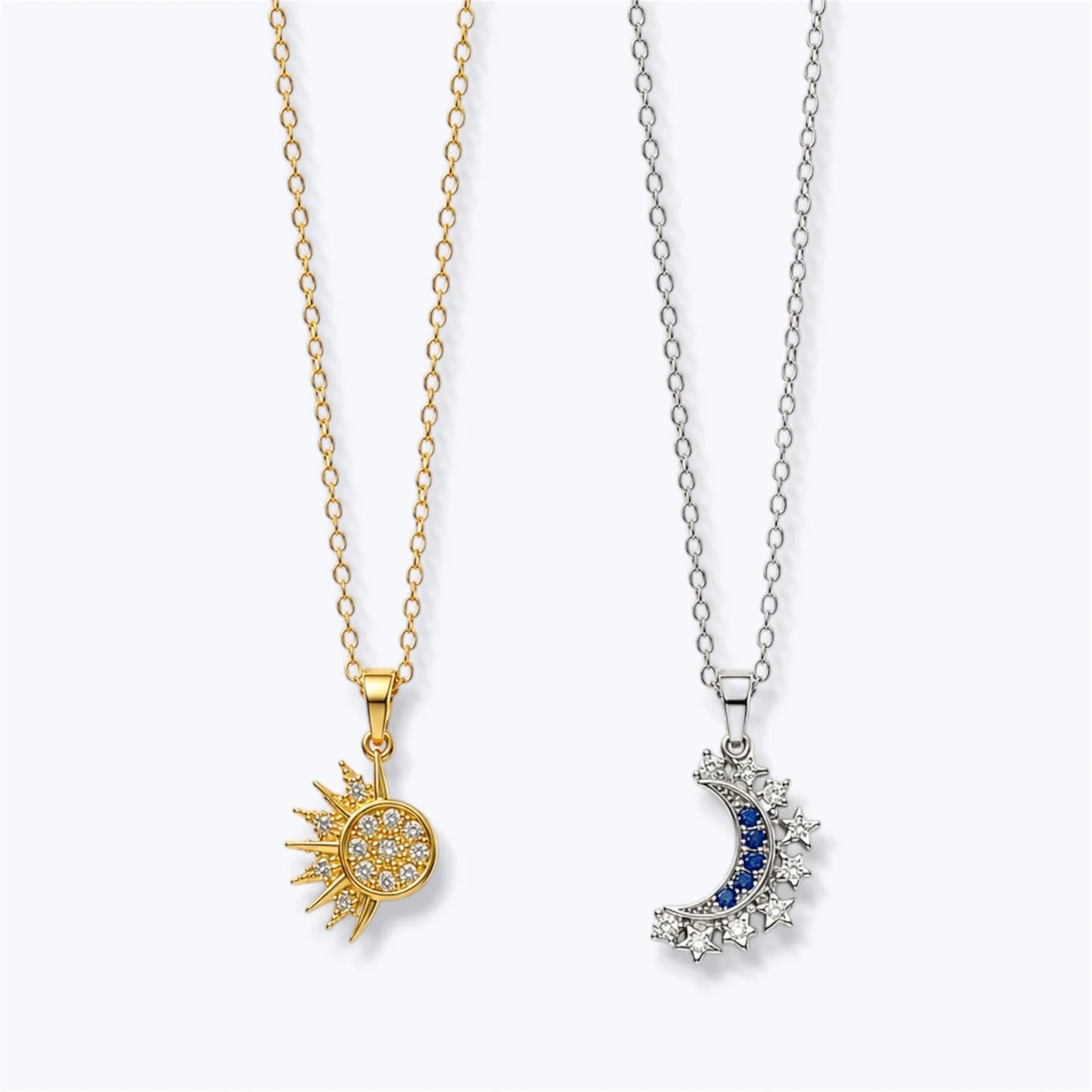 Set de 2 Collares y 2 Anillos Sol y Luna — Conexión Magnética para Parejas y Amigas